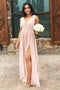 A-line V-neck Long Chiffon Bridesmaid Dress, Simple Wedding Guest Dress PB197