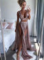 Rose Gold Sequins Long Prom Dresses, Evening Dresses With Split MP108