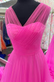 layers hot pink tulle long prom dresses princess formal gown