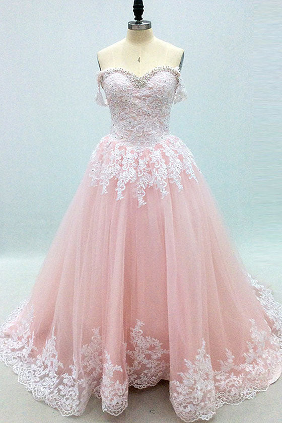 pink sweetheart tulle lace long prom dress pink tulle evening dress