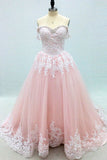 Pink Sweetheart Tulle Lace Long Prom Dress, Pink Tulle Evening Dress GP519