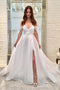A-Line Off-the-Shoulder Sleeveless Striped Wedding Dress with Split PW375