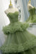 princess green tulle long ball gown dress a line formal dress