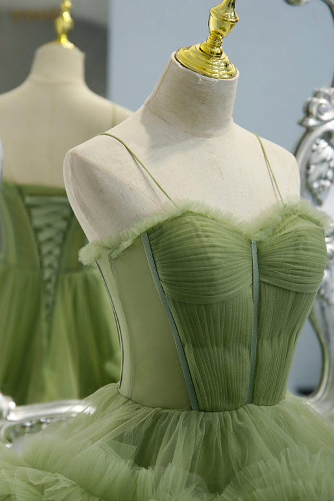 princess green tulle long ball gown dress a line formal dress