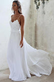 Simple Chiffon Beach Wedding Dresses Backless Wedding Gown With Lace PW105