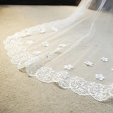 One-tier Chapel Trailing Tulle Bridal Veils With Lace Flower WV21