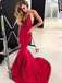 spaghetti straps evening gown red lace mermaid prom dress with beading