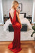 sleek mermaid v neck red cowl back prom evening dress with slit