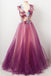charming 3d floral applique grape tulle long prom dress