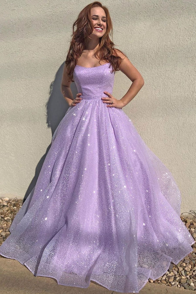 sparkly A-line lilac Long Prom Dresses