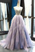 A Line V-neck Tulle Ombre Prom Dresses, Beading Long Evening Dress MG267