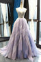 A Line V-neck Tulle Ombre Prom Dresses, Beading Long Evening Dress MG267