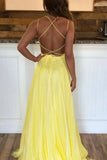 Yellow Long Prom Dress With Beaded, Sexy Backless Long Evening Gown MP743