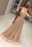 A Line Prom Dress Butterfly Appliqued High Neck Formal Long Party Gown MP781