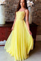 Flowy Yellow Chiffon Long Prom Dress, Backless Formal Evening Dress MP788