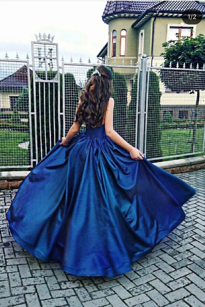 royal blue a line sweetheart long prom dress elegant sleeveless foraml gown