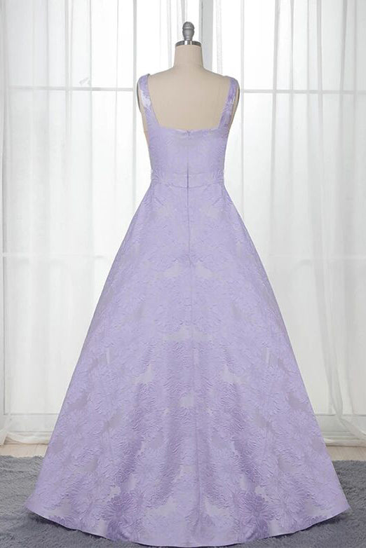 a line plunging round neck lilac long prom dress with pleats mp782