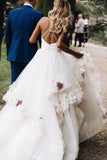 Princess Floral Appliques Bridal Gown Backless Wedding Dress PW166