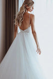 tulle a line beach bridal gown spaghetti straps backless wedding dress