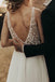 flowy a line v neck tulle backless rustic wedding dress with pearls beading