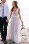 A-Line Sheer Round Neck Illusion Back Tulle Beach Wedding Dress PW285