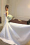 Simple Satin Mermaid Backless Wedding Dresses With Bateau Neckline GW696
