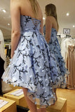 light blue strapless homecoming dress hi low short prom dress with applique