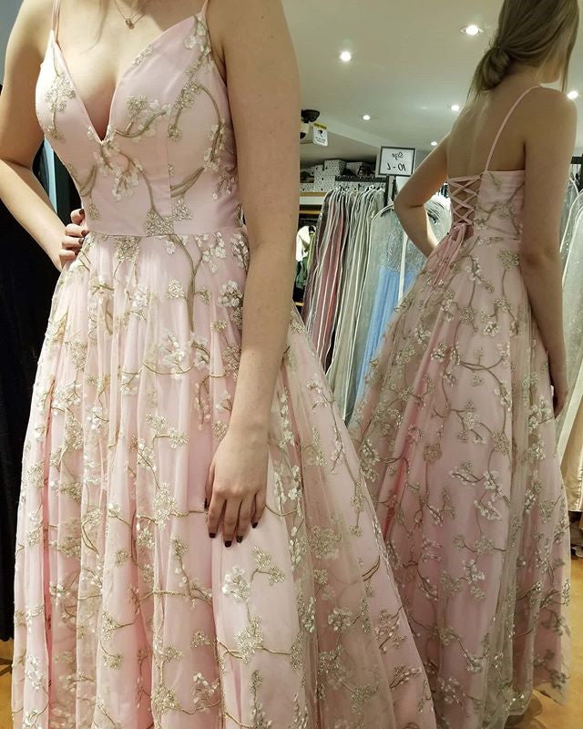 a line v neck applique long prom dress floor length graduation gown