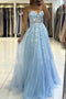 A-line Sweetheart Long Prom Dress with Appliques, Light Blue Graduation Gown MP1072