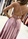 spaghetti straps simple long prom dress backless long evening dress