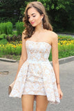 elegant strapless short mini lace cockatil party dress