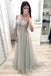 a line v neck beading tulle long prom dress with half sleeves