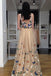 a line v neck 3d butterfly appliques long formal prom dress
