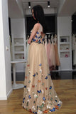 a line v neck 3d butterfly appliques long formal prom dress