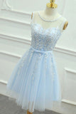 A-Line Keyhole Lace Up Back Tulle Homecoming Dress with Appliques GM297
