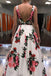 a line v neck spring floral printed long prom dress with pockets