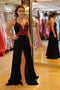 Backless Long Prom Dress With Red Appliques, Black Long Evening Gown MP1179