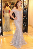 Elegant Mermaid Off The Shoulder Lace Prom Evening Dress Lace Up With Train MP790