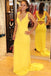 simple yellow sheath long prom dress cut out back evening gown with split