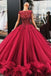 Burgundy Tulle Prom Dress Ball Gown Beaded Long Formal Evening Gown MG256
