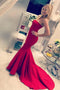 Strapless Trumpet Prom Dress Mermaid Red Satin Evening Dress MP991