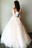 stunning wedding dress a line v neck tulle prom dress with appliques