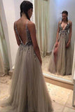 plunging neckline long prom dress sequins slit backless evening dress