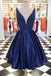 a line dark blue beaded homecoming dress short prom dress