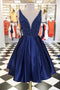 A-line Dark Blue Beaded Homecoming Dress, Short Prom Dress GM321