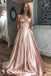 Spaghetti Straps A-line Long Prom Dresses, Simple V-neck Sleeveless Evening Gowns MP84