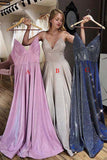 spaghetti straps v neck sparkle prom dresses with pockets