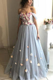 detachable straps sweetheart long prom dress with floral appliques