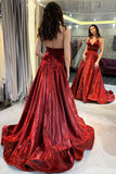 spaghetti straps burgundy prom dress long simple formal gown