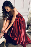 spaghetti straps burgundy prom dress long simple formal gown